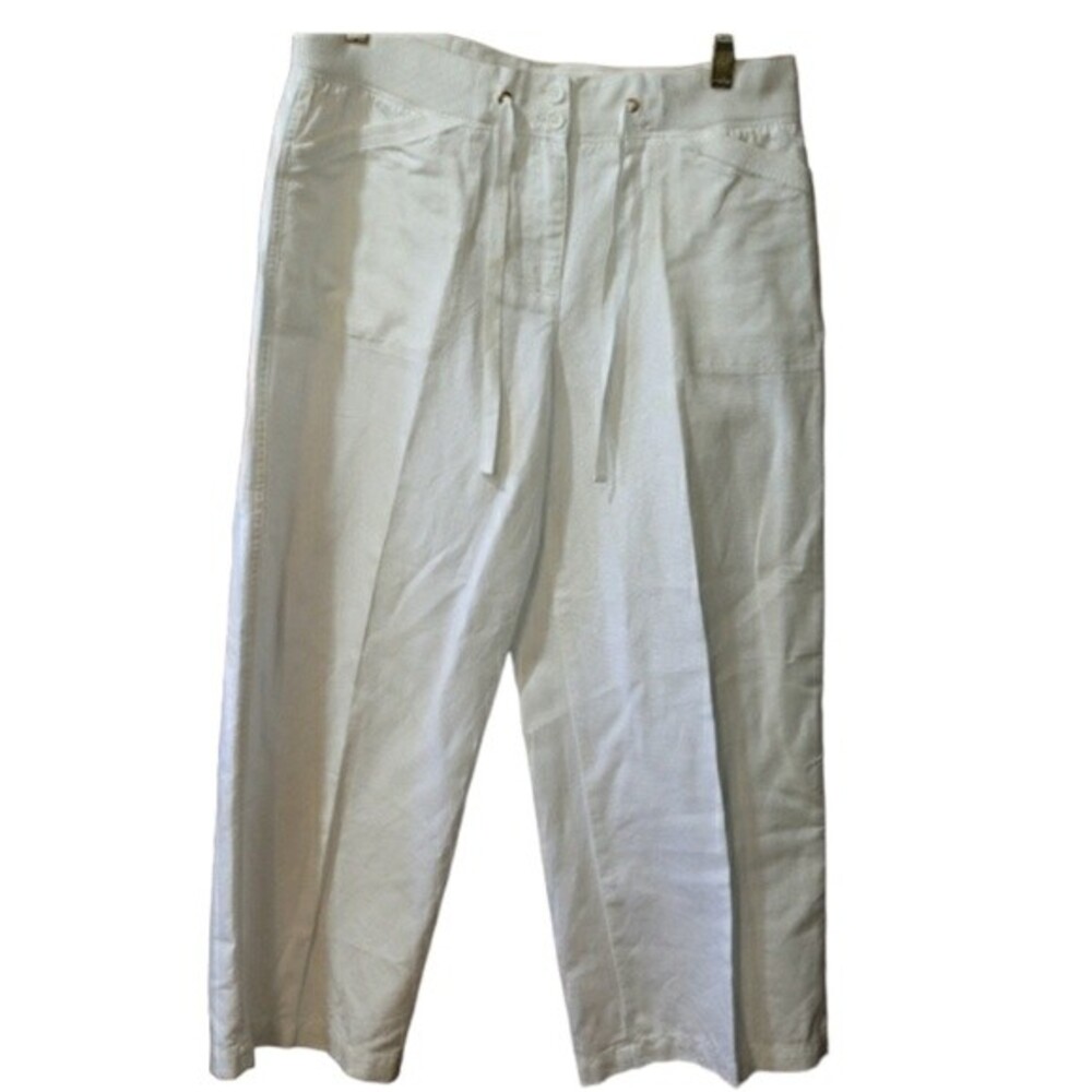 Jones New York White Wide Leg Cropped Pants Linen Blend 10